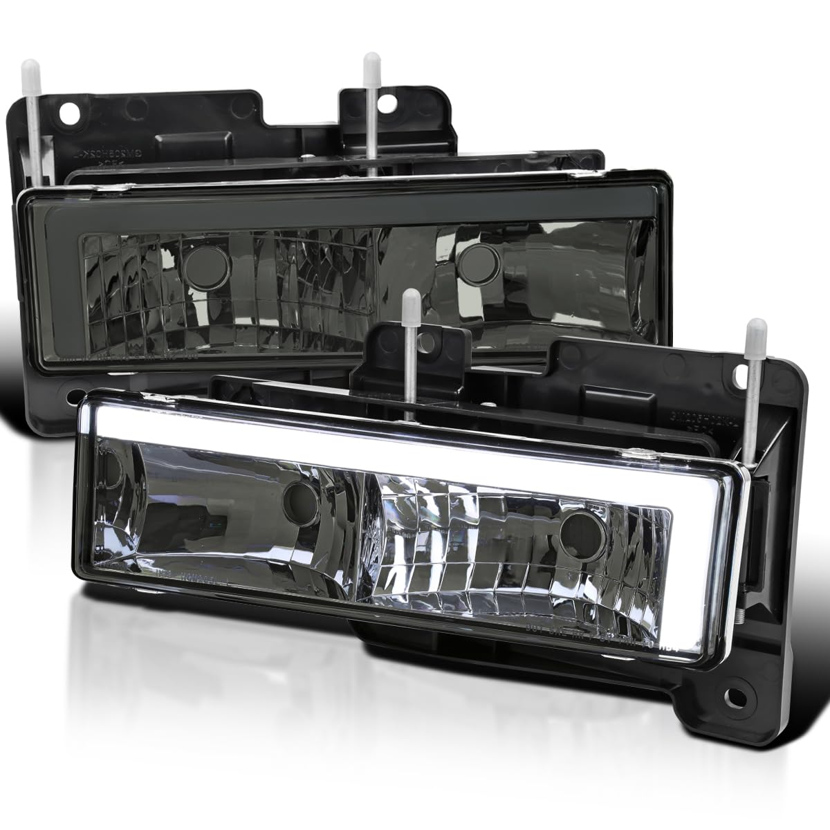 Smoke Headlights Spec-D Tuning w/LED Bar Compatible with 1988-1998 GMC Sierra, Chevy C10, Silverado, and C/K 1500/2500/3500. 1994-1999 C/K 1500/2500 Suburban