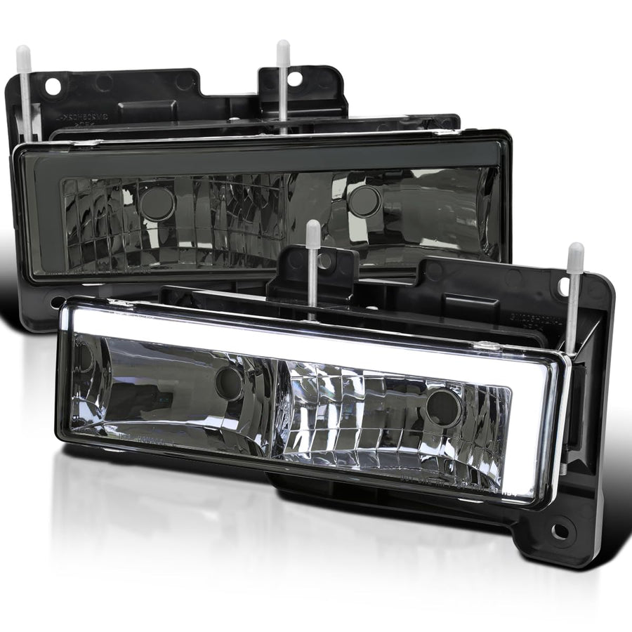 Smoke Headlights Spec-D Tuning w/LED Bar Compatible with 1988-1998 GMC Sierra, Chevy C10, Silverado, and C/K 1500/2500/3500. 1994-1999 C/K 1500/2500 Suburban