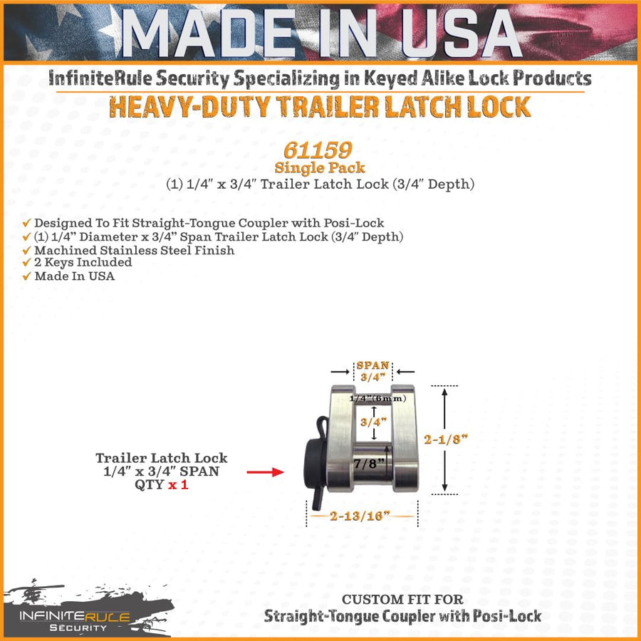 61159 InfiniteRule Security | Trailer Latch Lock for Straight-Tongue Coupler with Posi-Lock