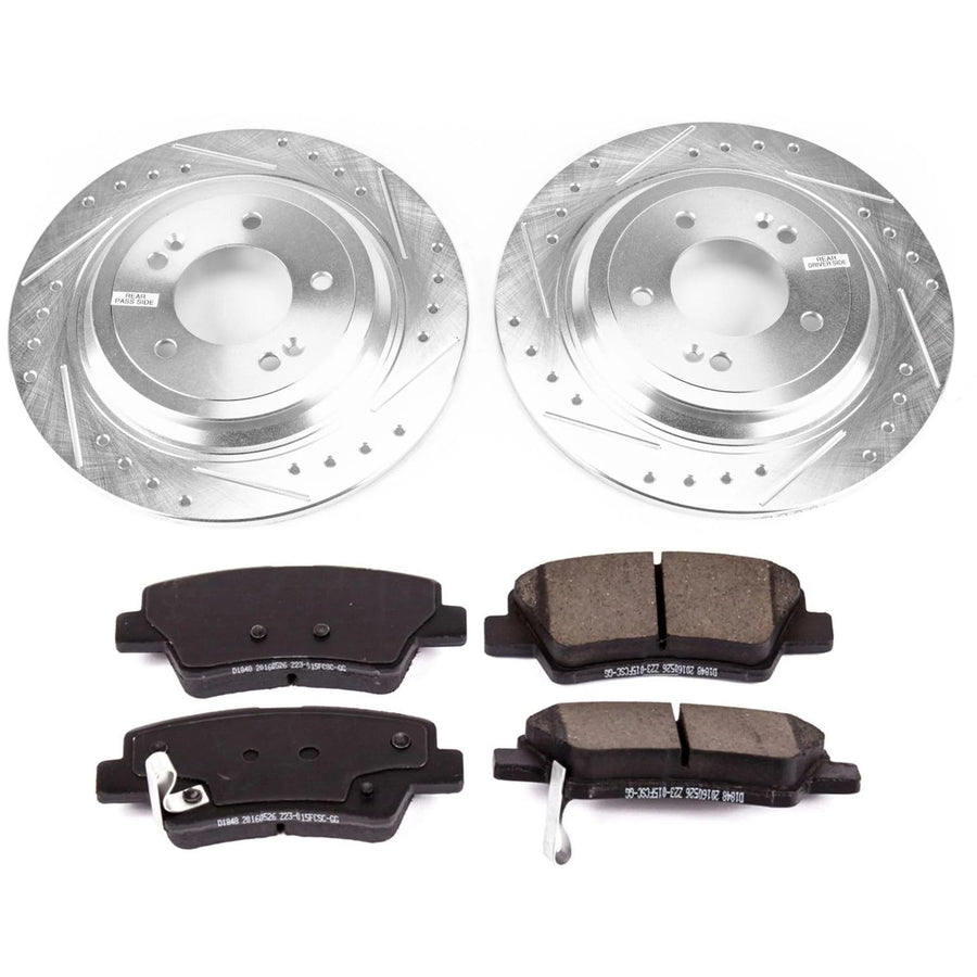 Power Stop K8016 Z23 Carbon Fiber Brake Pads Rear with Drilled & Slotted Brake Rotors Kit For Hyundai Tucson 2019-2021, Kia Sportage 2017-2022 [Model Specific]