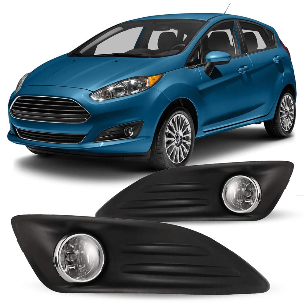 Fog Light Kit Winjet WJ30-0390-09 with Wiring, Switch, & Relay Chrome Housing Clear Lens Black Bezel for 2014-2017 Ford Fiesta