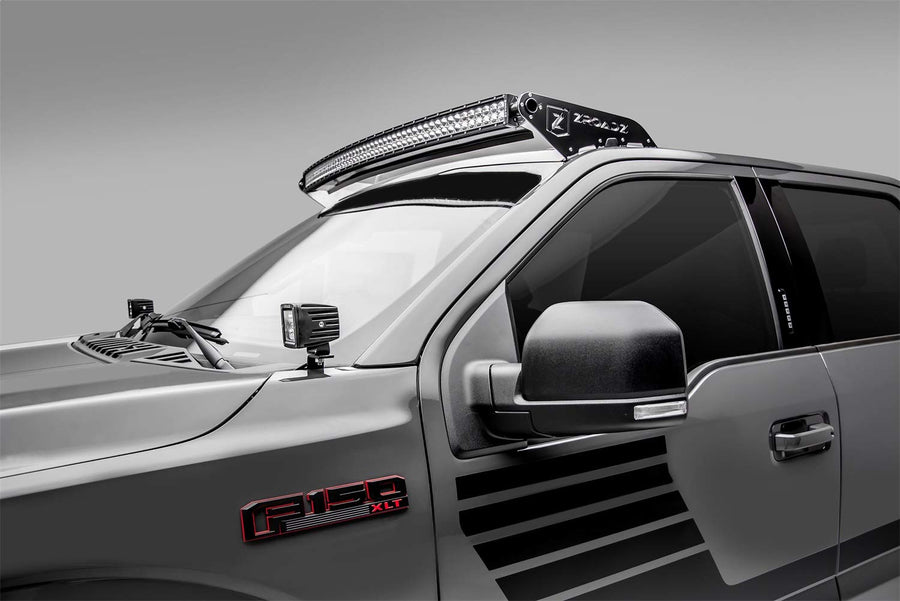 ZROADZ LED Kit Ditch Hood Hinge - Compatible w/ 2018-2020 Ford F150 - Incl. (2) 3 Inch Pod Lights - Mild Steel Gloss Black Finish - Easy Bolt-On Installation - PN #Z365711-KIT2