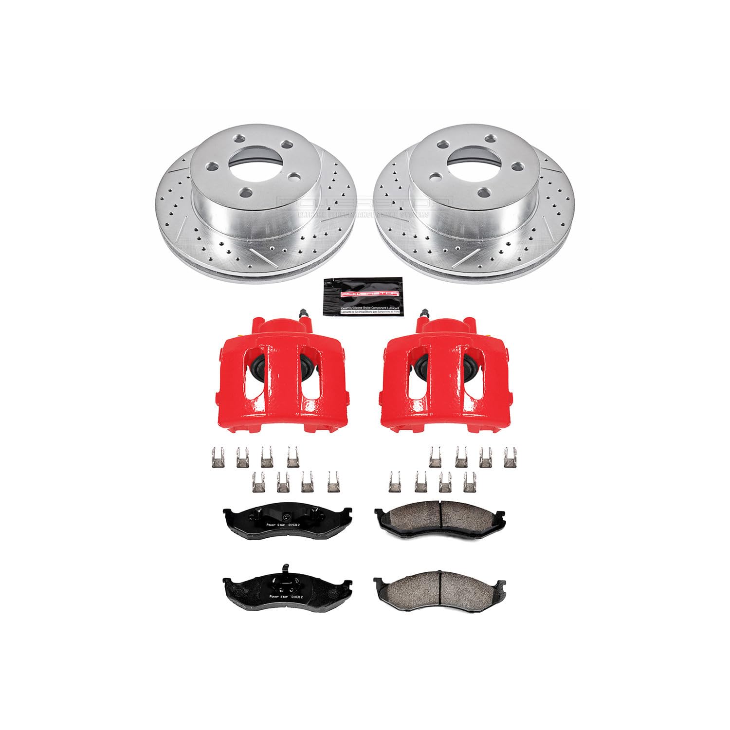 Power Stop Z23 Evolution Sport Brake Kit with Powder Coated Calipers Brake Pads, Drilled and Slotted Rotors For Wrangler Jeep Cherokee XJ