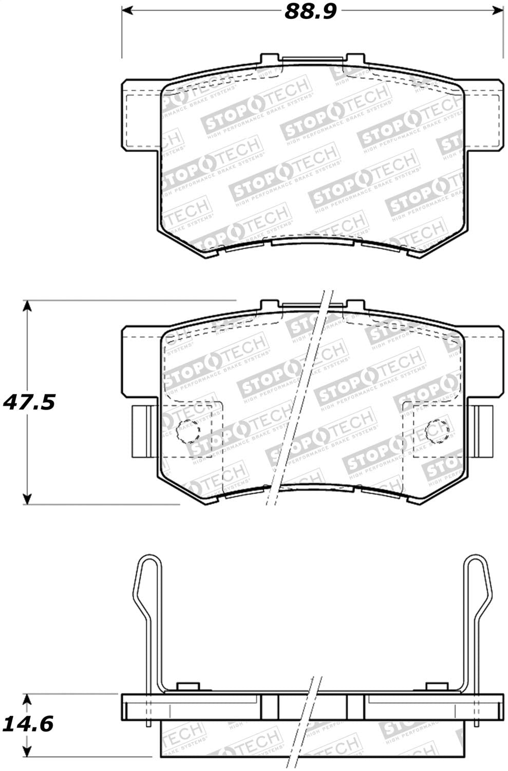 Rear StopTech 308.05361 Brake Pads with Shims and Hardware Street