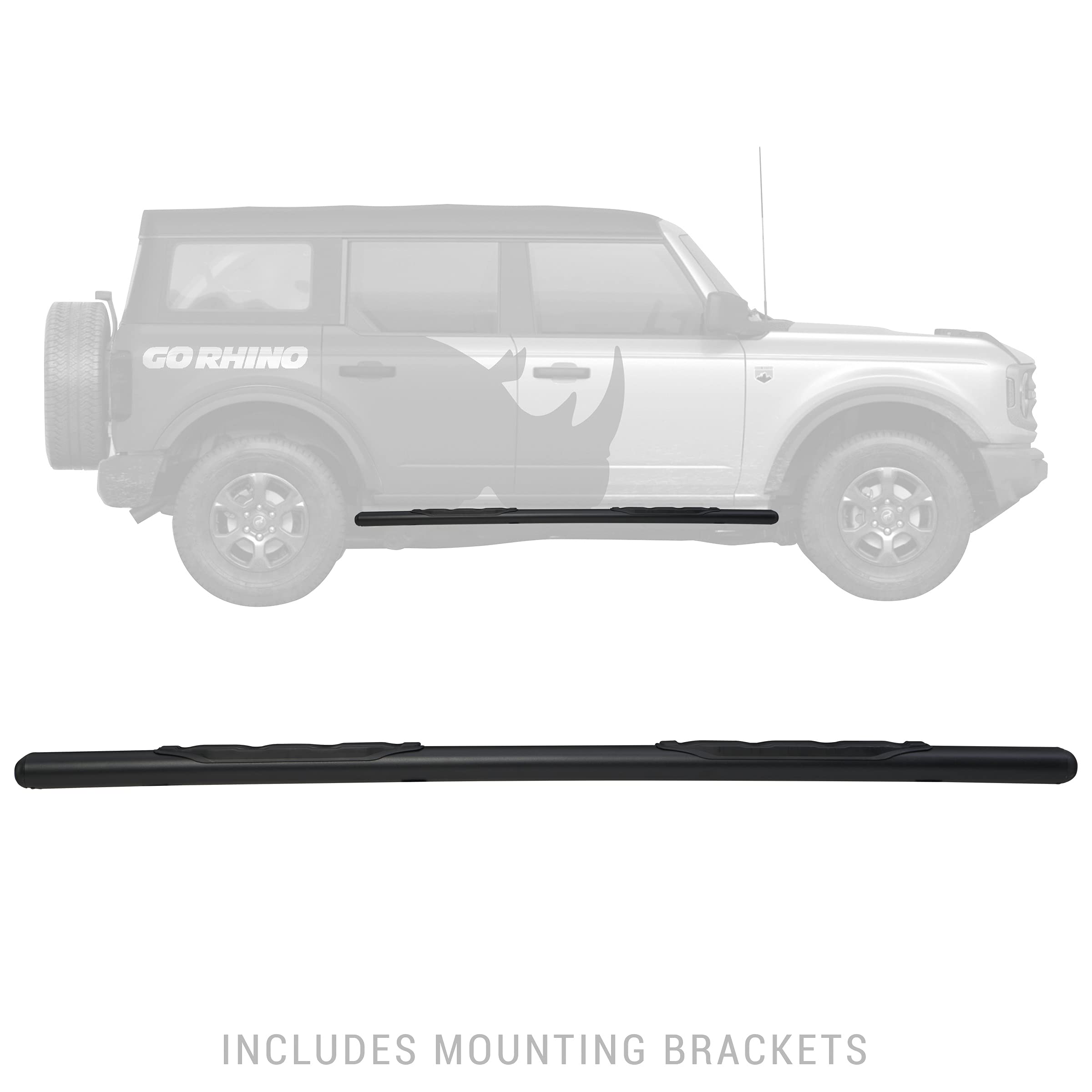 5" Oval Go Rhino 1000 Series Sidesteps & Brackets | Galvanized Steel, Textured Black | 105412973T | Fits 2021-2025 Ford Bronco 4-Door (Excludes Bronco Sport)
