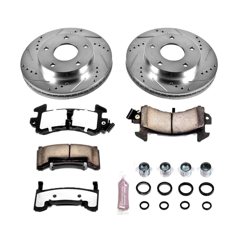 Power Stop Brake Kit Front and Rear For 1979 1980 1981 1982 1983 1984 1985 Oldsmobile Toronado - Truck & Tow Carbon Fiber Ceramic Pads & Drilled and Slotted Rotors Replacement, K2847-36