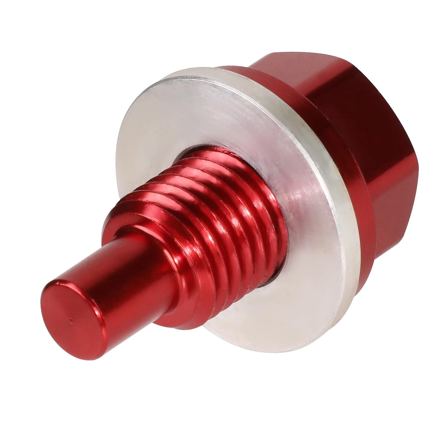 NRG Innovations Oil Drain Magnetic Plug, M12 X 1.5 Thread Size Engine Oil Drain Nut w/Washer, Red, T-6061 Aluminum w/Stainless Steel Internal Magnet, NRG-NOP-400RD