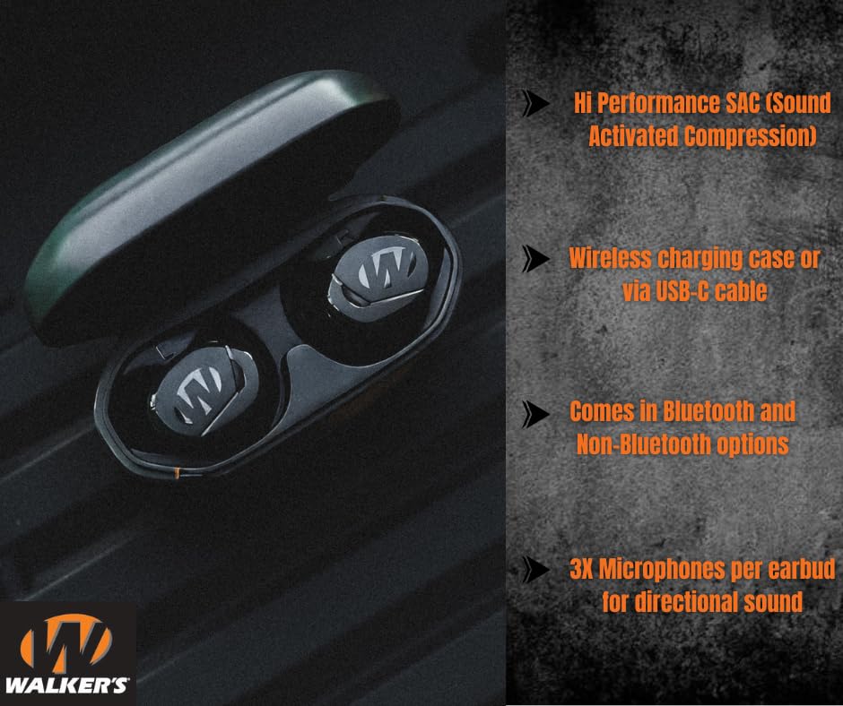 Bluetooth Walker’s Suppressor Earbuds – 25dB NRR Hearing Protection with HD Sound, 36-Hour Battery, Waterproof Design