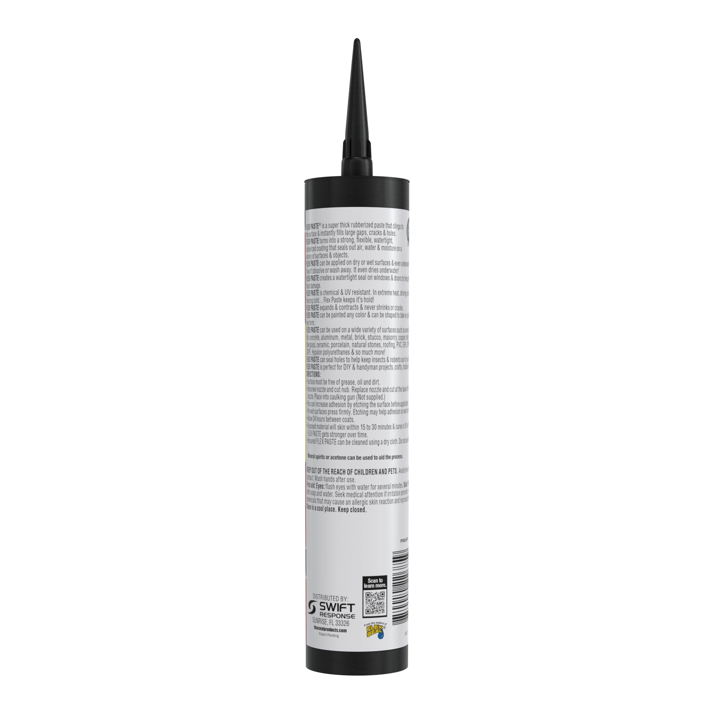 Flex Paste, Paintable Waterproof Putty, Spackle Sealant, Fill Gaps Cracks Holes - Block Out Water and Air - UV Resistant - Walls, Drywall, EPDM, Concrete, Roof, RV Repairs, Black, Cartridge