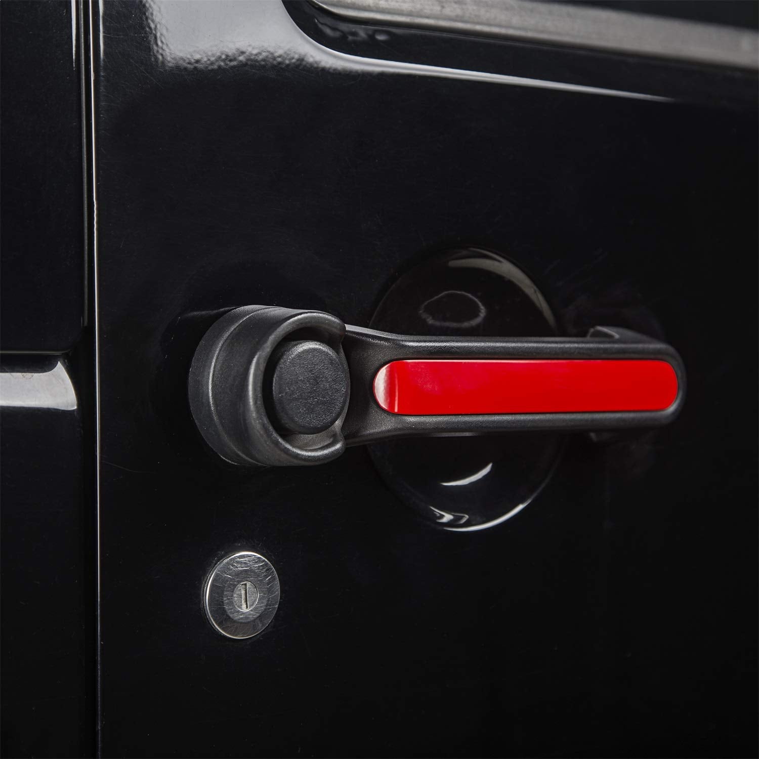 Rugged Ridge Door Handle Inserts Elite for Jeep Wrangler JKU | Aluminum, Red | 13311.45 | Fits 2007-2018 Jeep Wrangler JKU 4-Door