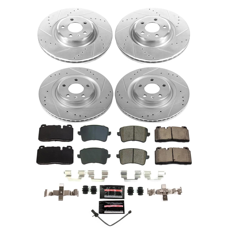 POWERSTOP Z23 Carbon-Fiber Ceramic Brake Pads and Front and Rear Drilled and Slotted Rotors Brake Kit For Audi Q5 2013-2015 [Vehicle Specific]