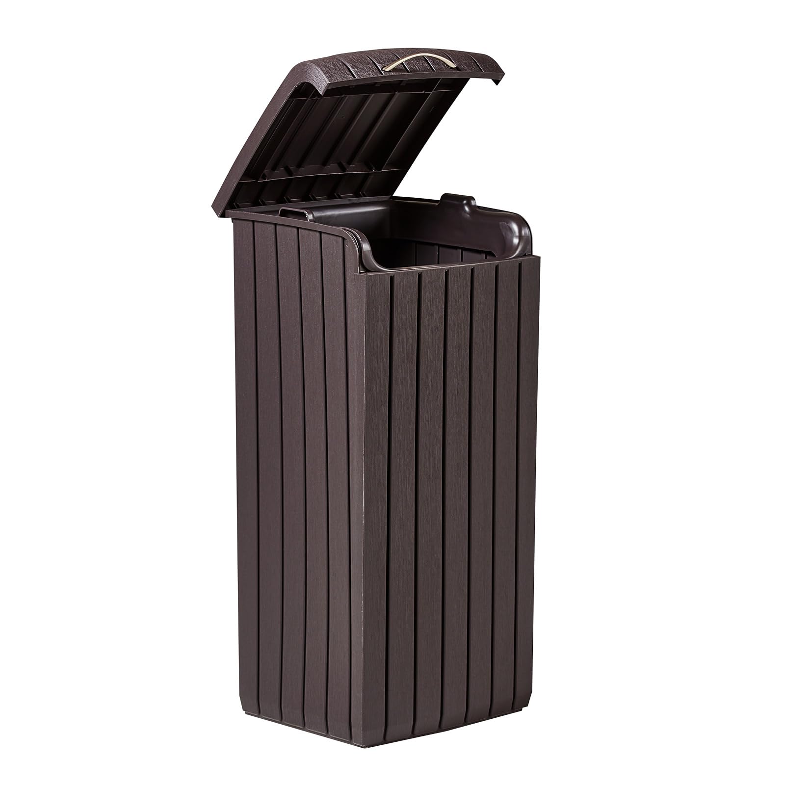 Keter 32 Gallon Copenhagen Resin Large Trash Can with Lid for Patio and Outdoor Kitchen, Brown
