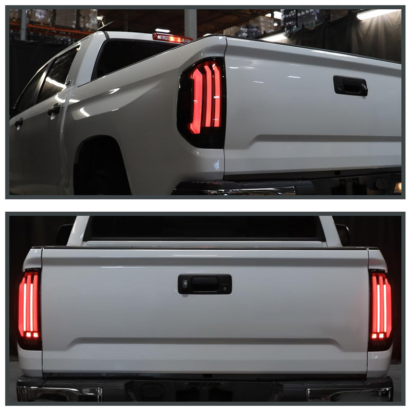 Full LED Strip Tail Lights SPEC-D TUNING w/Red Sequential LED Light Bars and Startup Animation Glossy Black Smoke Compatible with 2014-2021 Toyota Tundra, Left + Right Pair Assembly