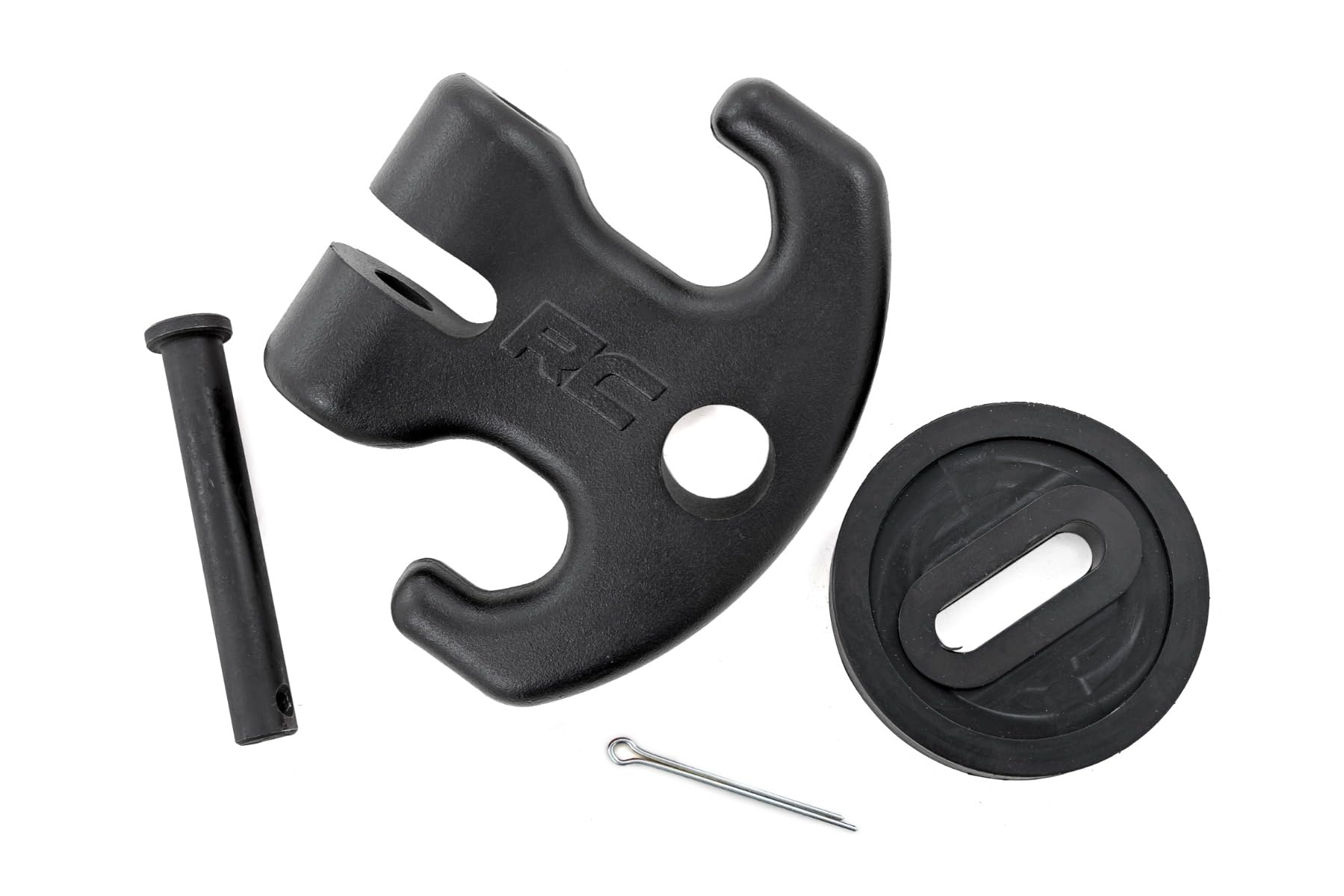 Multi-Function Winch Cleat Rough Country with Rubber Isolator - 12,000 LB Forged Aluminum Recovery Hook for ATV/UTV, Works with Synthetic Rope & Steel Cable, Black