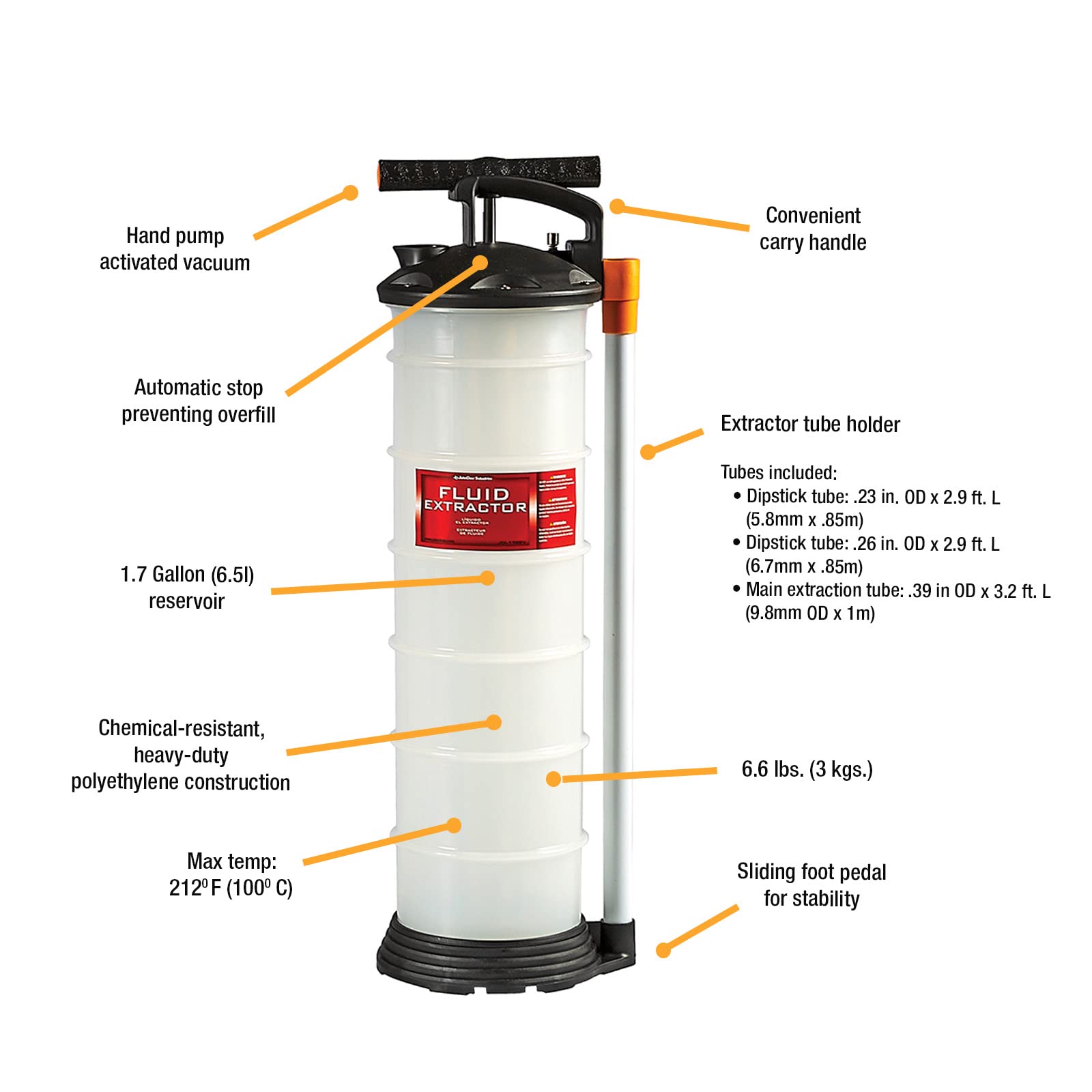 1.7 Gallon JohnDow Industries JDI-172EV Manual Hand Pump Fluid Evacuator/Extractor, White