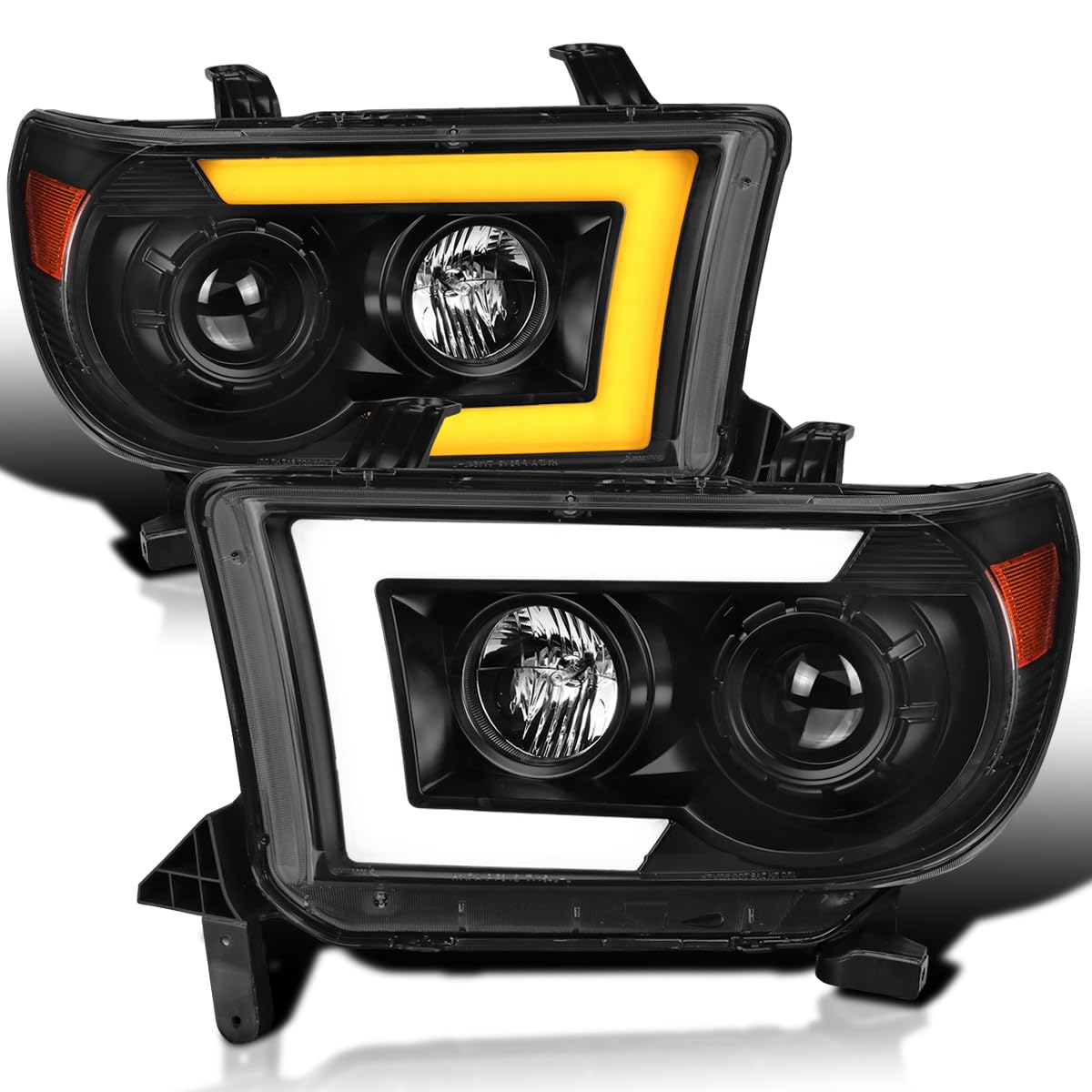 Black Projector Headlights SPEC-D TUNING w/LED Sequential Signal Compatible with 2007-2013 Toyota Tundra, 2008-2017 Toyota Sequoia, Left + Right Pair Headlamps Assembly