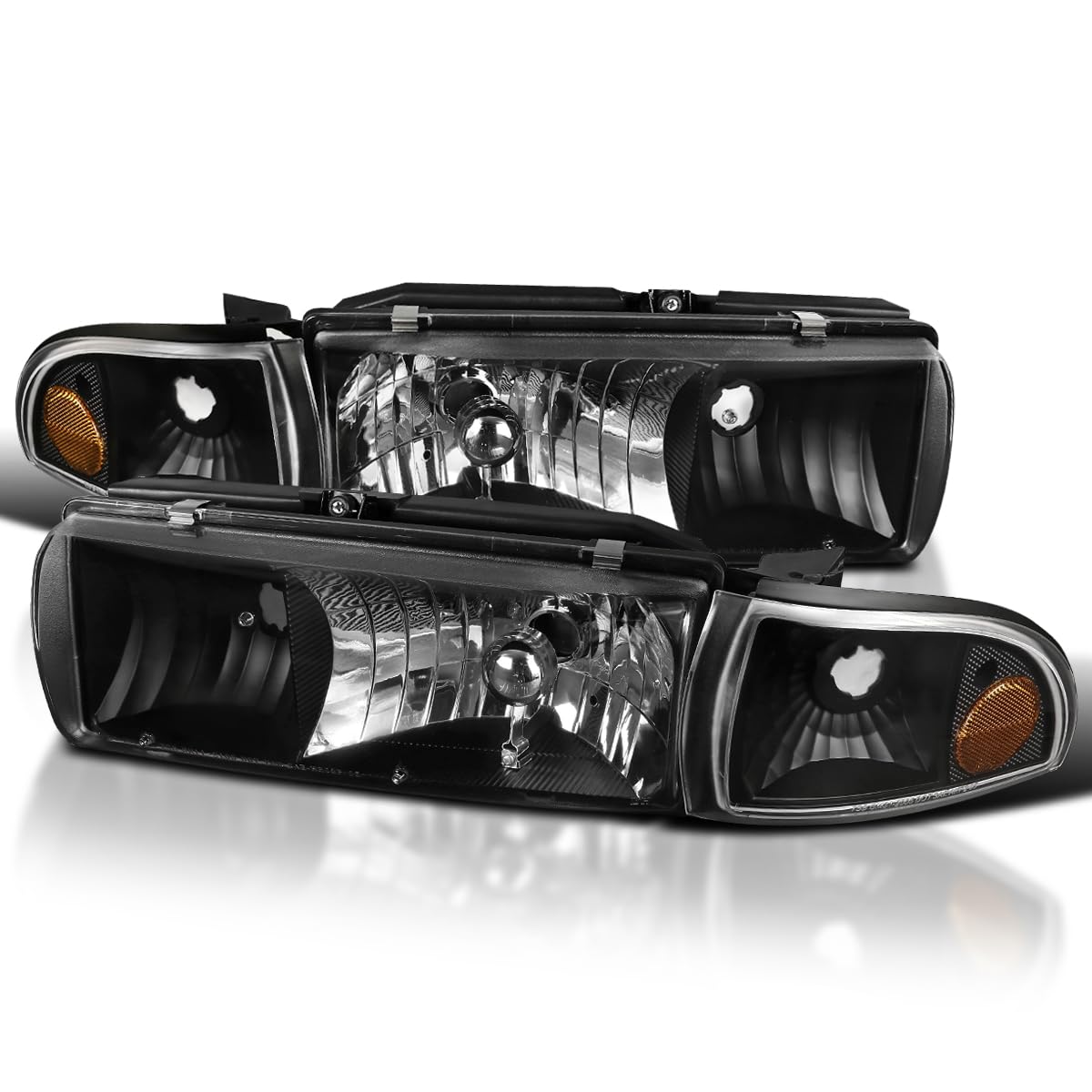 Black Headlights + Corner Signal Lights SPEC-D TUNING Compatible with 1994-1996 Chevy Impala, 1991-1996 Chevy Caprice, Left + Right Pair Head Lights Lamps Assembly
