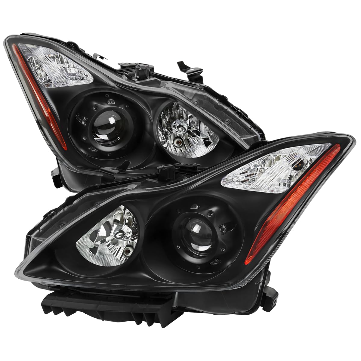 Black Projector Headlights SPEC-D TUNING w/Integrated Fog Lights Compatible with 2008-2015 Infiniti G37, Q60 2DR Coupe, Left + Right Pair Headlamp Assembly