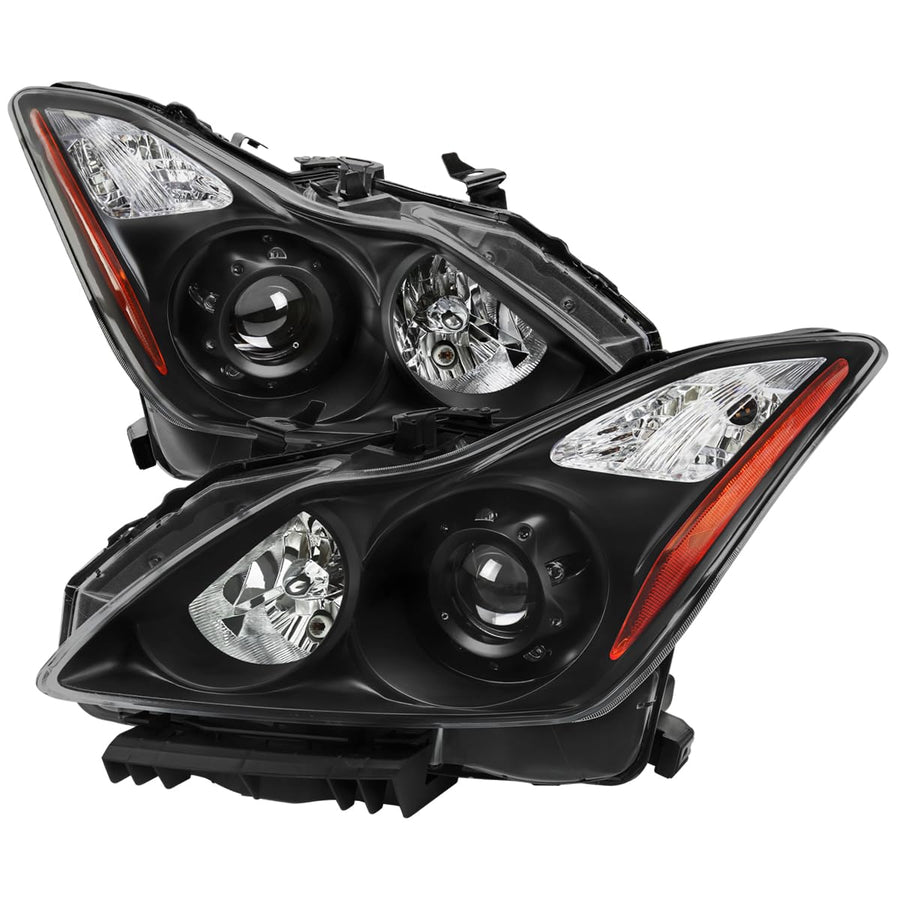 Black Projector Headlights SPEC-D TUNING w/Integrated Fog Lights Compatible with 2008-2015 Infiniti G37, Q60 2DR Coupe, Left + Right Pair Headlamp Assembly