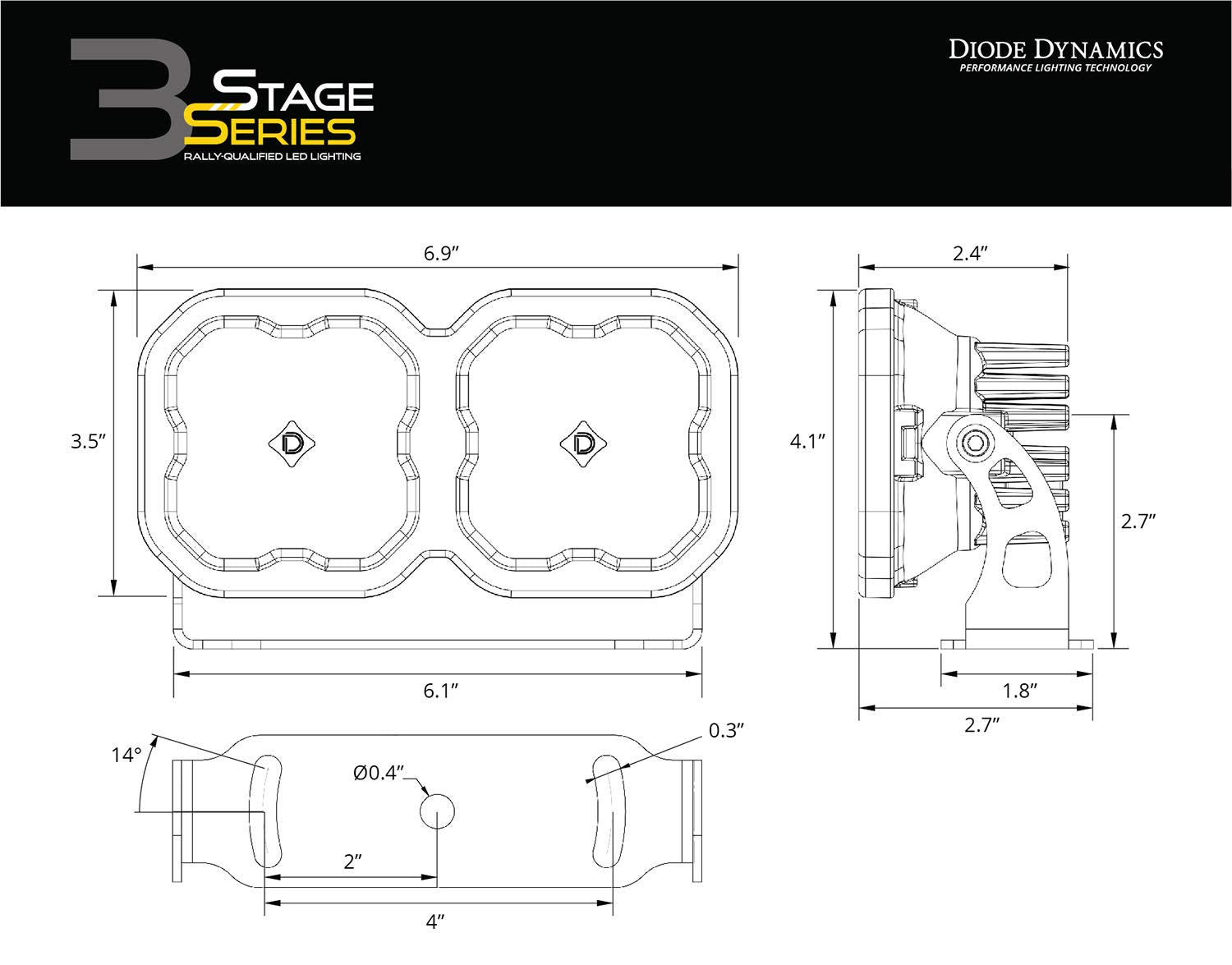 DD6610 Diode Dynamics Frame Bracket Kit for SS3 2 Pod