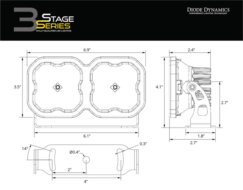 DD6610 Diode Dynamics Frame Bracket Kit for SS3 2 Pod