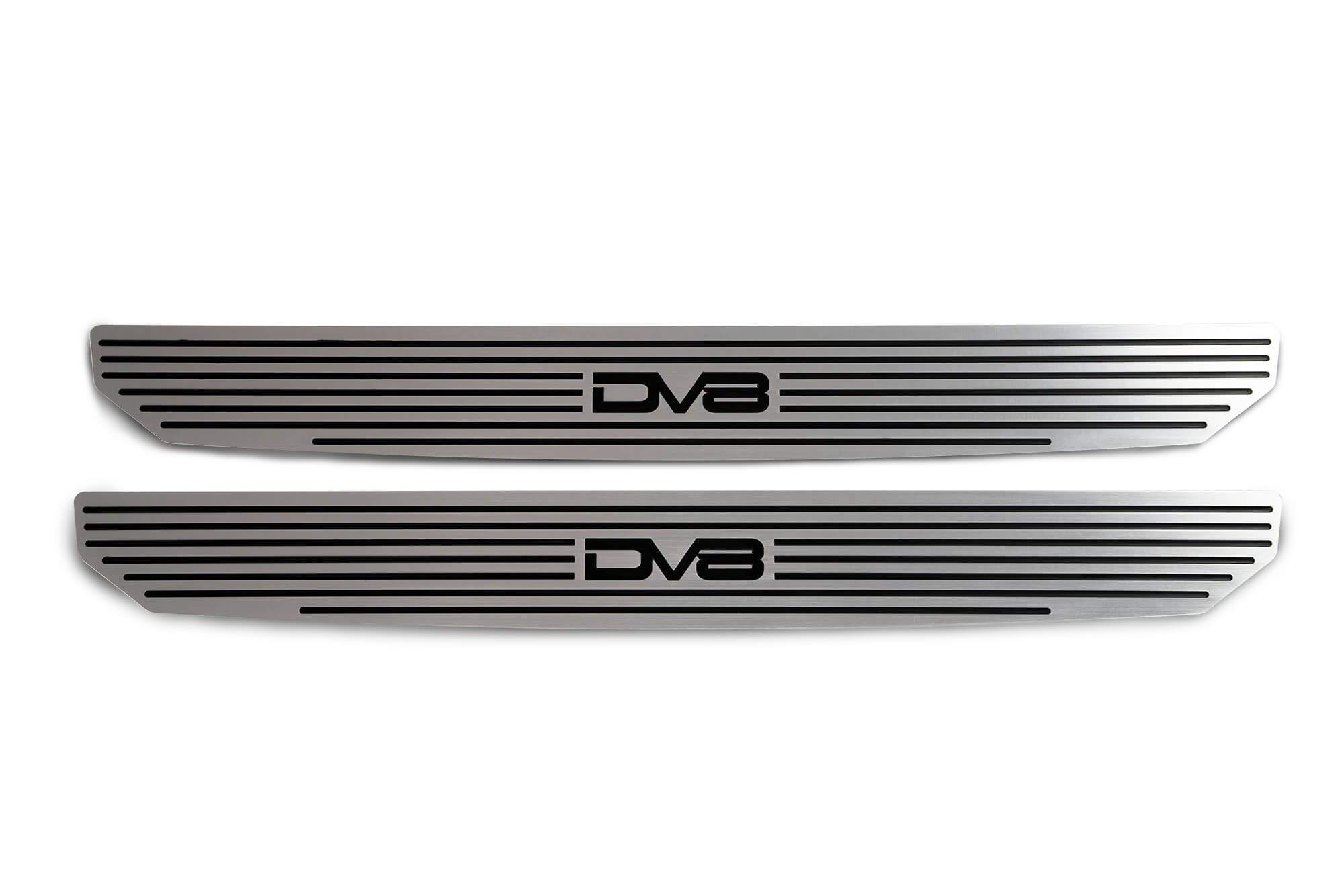 Door Sill Plates DV8 Offroad for 2018-Current Wrangler JL and 2020-Current Gladiator JT | Front Pair | Embossed with DV8 Logo | Billet Aluminum Construction | D-JL-180014-SIL2