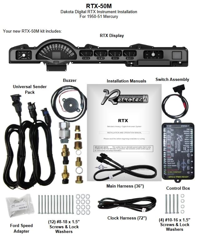 Dakota Digital Retrotech RTX-50M-X Gauge Instrument System Compatible with 1950-51 Mercury Car