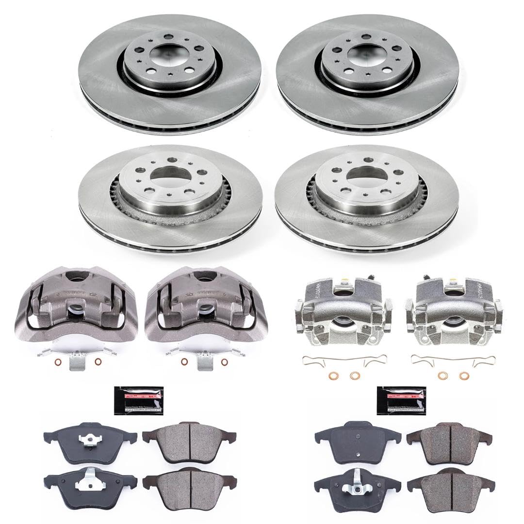 Power Stop KCOE2835 Replacement Autospecialty Front and Rear Caliper Kit-Rotors, Ceramic Brake Pads, Calipers For Volvo XC90 2003-2014 [Model Specific]