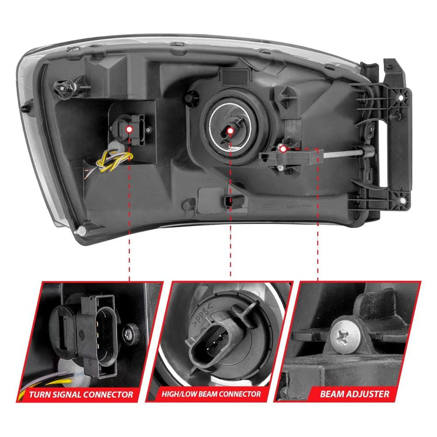 06-09 Dodge RAM 1500/2500/3500 ANZO USA Aridex Headlights Black Housing/Clear Lens (w/Switchback Light Bars) (111526)