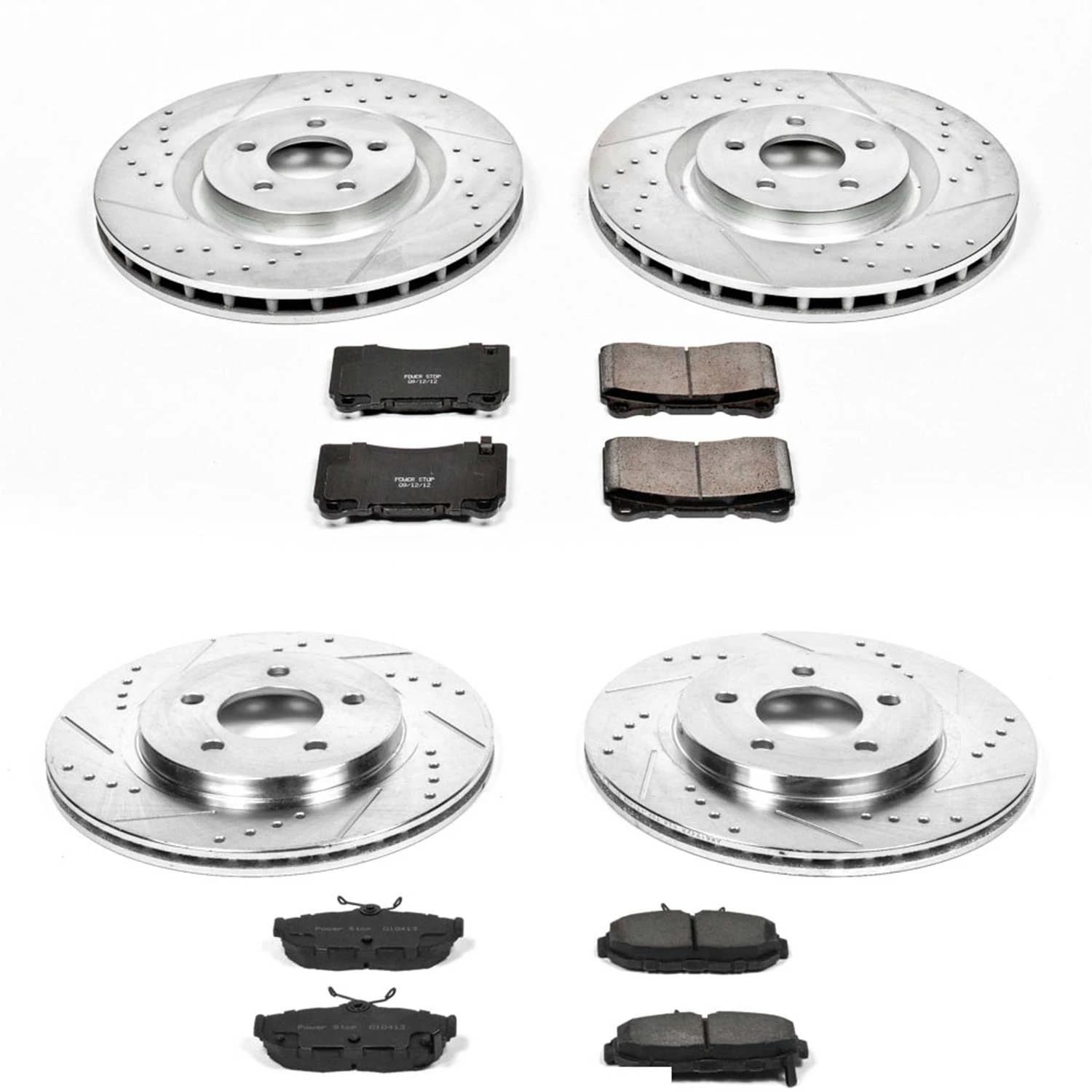 Power Stop K4148 Z23 Carbon Fiber Brake Pads Front and Rear with Drilled & Slotted Brake Rotors Kit For Ford Mustang 2011-2014 [Model Specific]