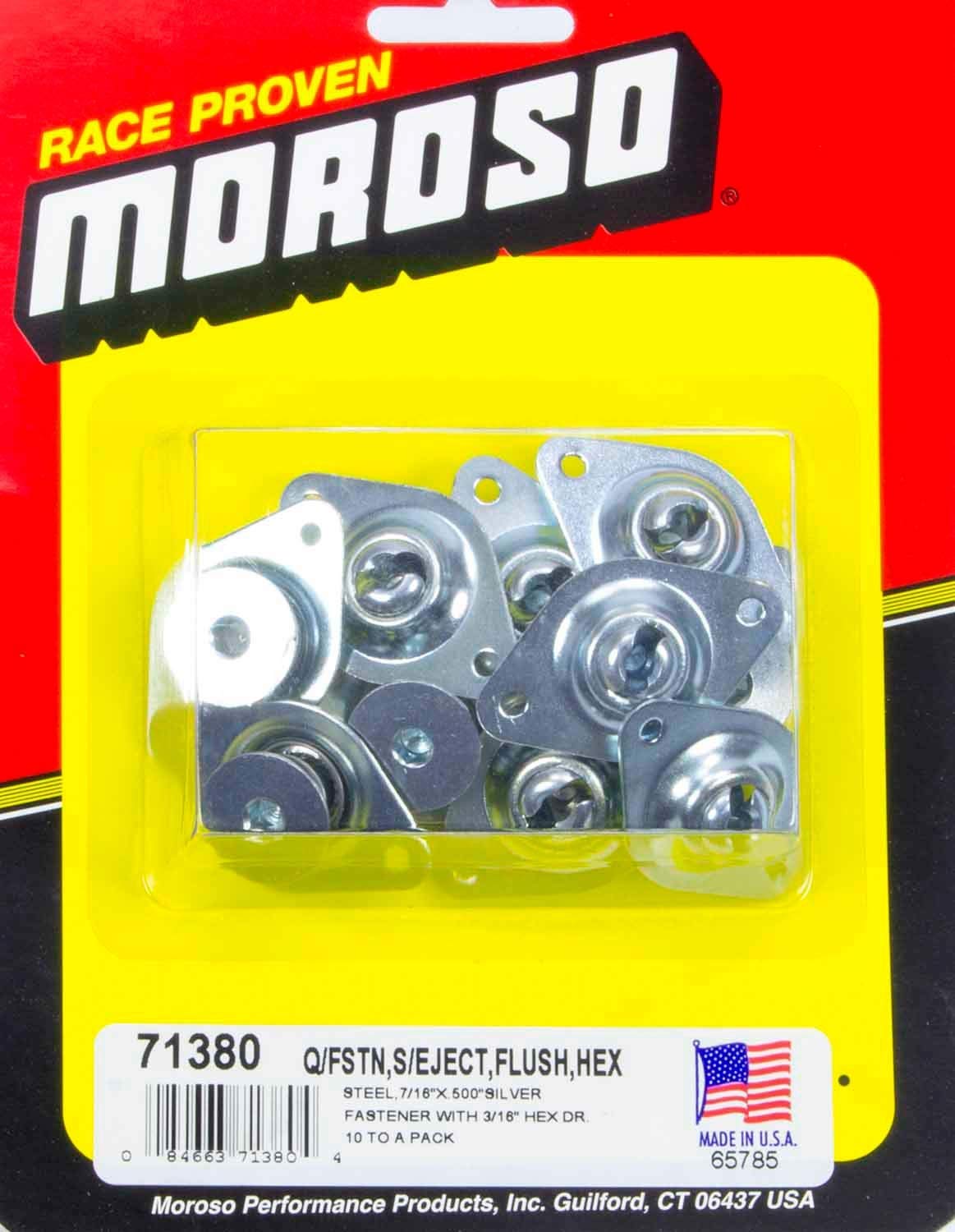 Moroso Self Ejecting 71380 Quick Fastener, Hex Drive, 7/16" x .500", Steel, Silver