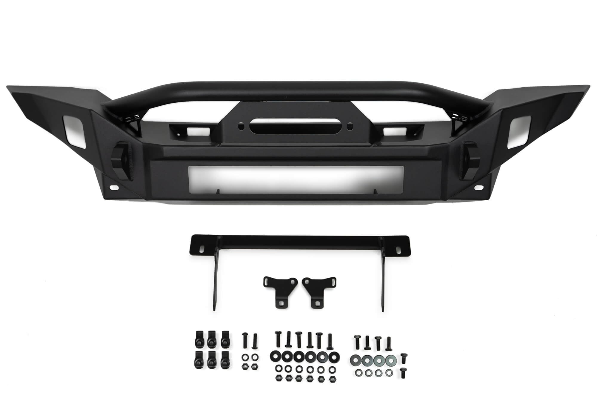 DV8 Offroad FS-7 Winch Front Bumper Mid-Width for the 2007-2025 Jeep Wrangler JK/JL & Jeep Gladiator JT | High Clearance | Bull Bar | 20” Light Bar Mount | Accepts Multiple Size Winches