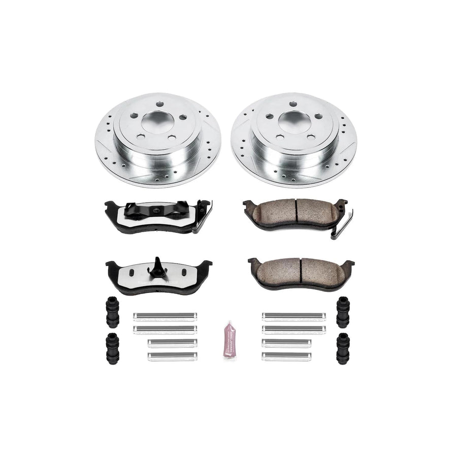 Power Stop Brake Kit Rear For 2003 2004 2005 2006 2007 Jeep Liberty 2003 2004 2005 2006 Wrangler - Truck & Tow Carbon Fiber Ceramic Pads & Drilled and Slotted Rotors Replacement, K2197-36
