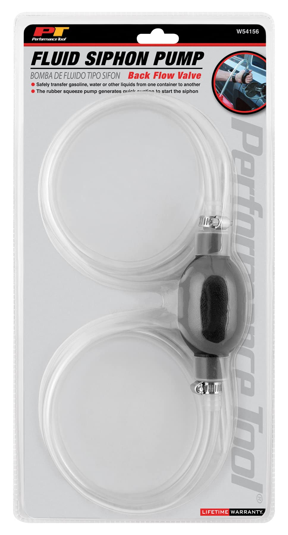 Back Flow Valve Performance Tool W54156 Siphon Pump for Vehicle Engine Oils, Lubricants, and Other Fluids, Black/Clear, 32-inch Hoses