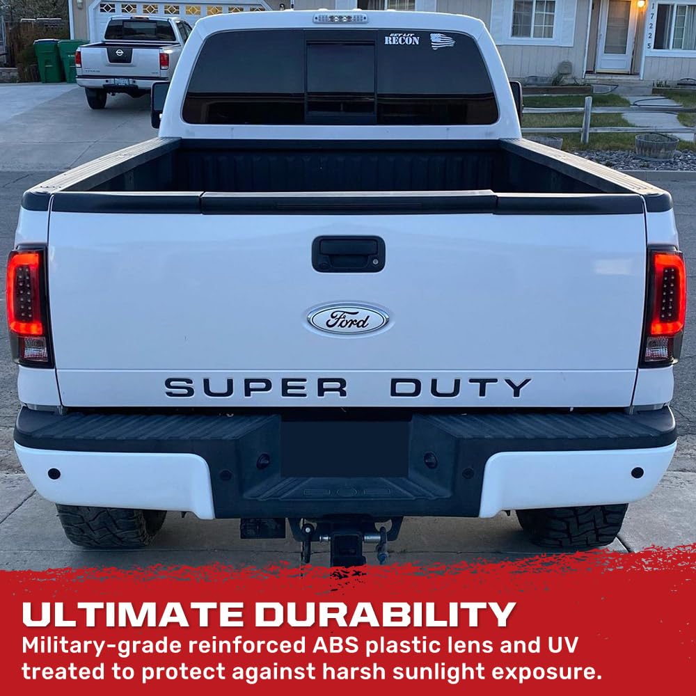 RECON - Premium Ultra Bright OLED Tail Lights Fits 1999-2007 Ford Super Duty (F250, F350, F450, F550) Red Turn Signals, Brake Lights, Running Lights (SMOKED LENS)