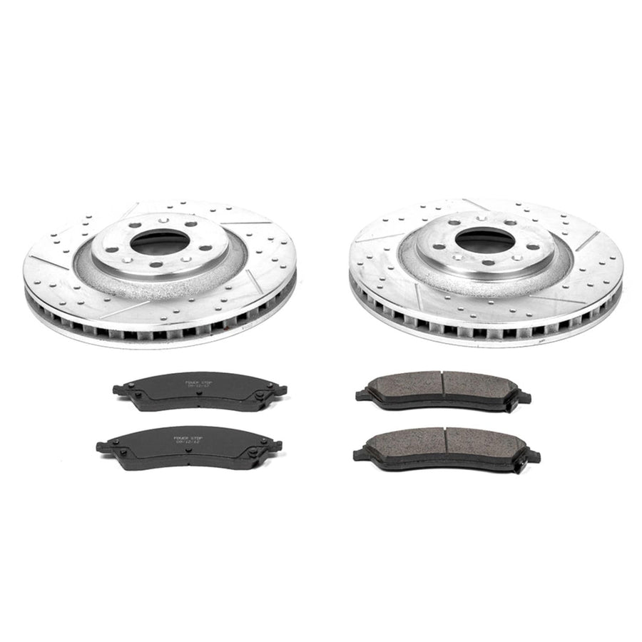 Power Stop K1429 Z23 Carbon Fiber Brake Pads with Drilled & Slotted Brake Rotors Kit Front