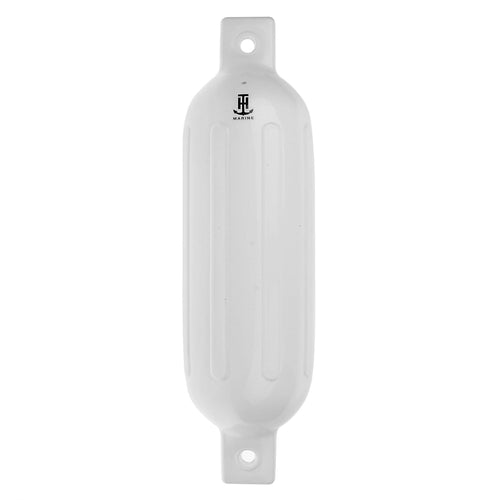 T-H Marine Boat Fender Ribbed | Premium Marine Grade PVC | Two Eye Holes for Horizontal or Vertical Deployment | 5.5" x 20", White