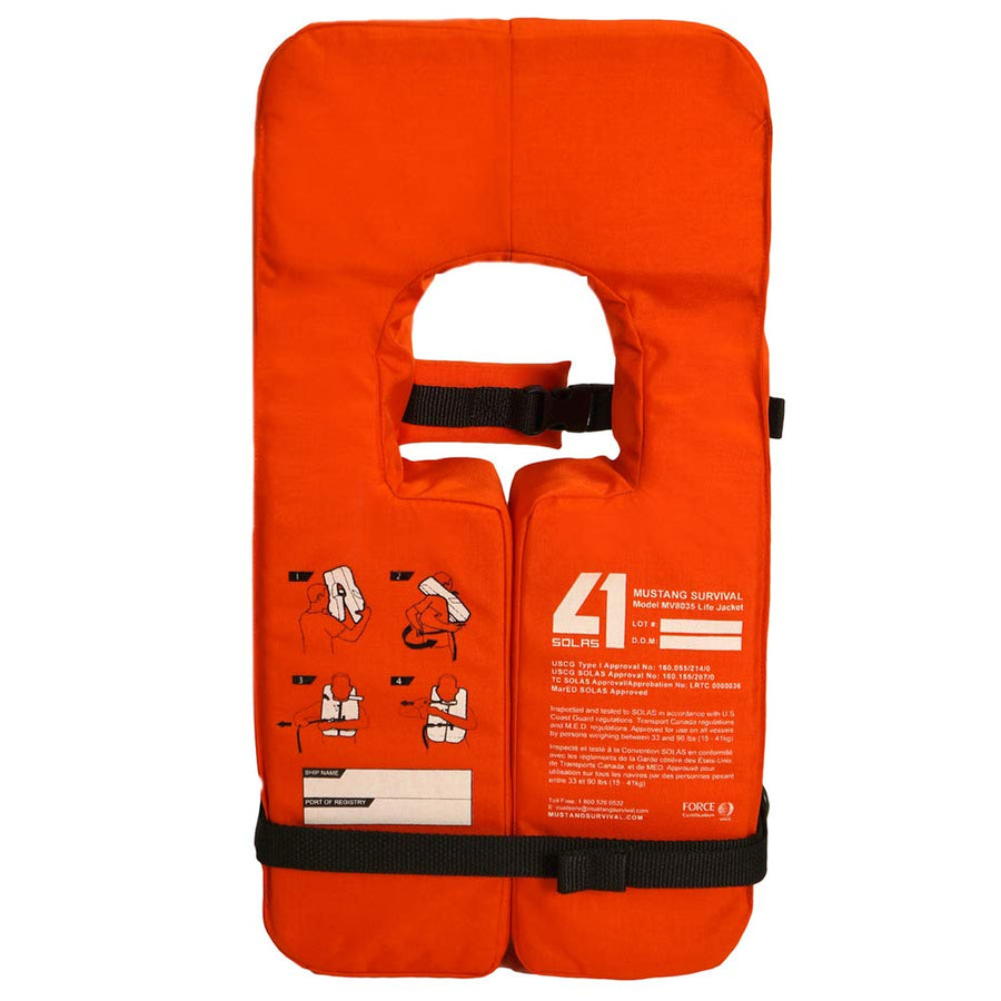 Classic Mustang Survival Industrial Vest w/Solas Tape (Orange - M) - USCG Approved, Fast tab Attachment, Solas, mesh Lining, Side adjustments