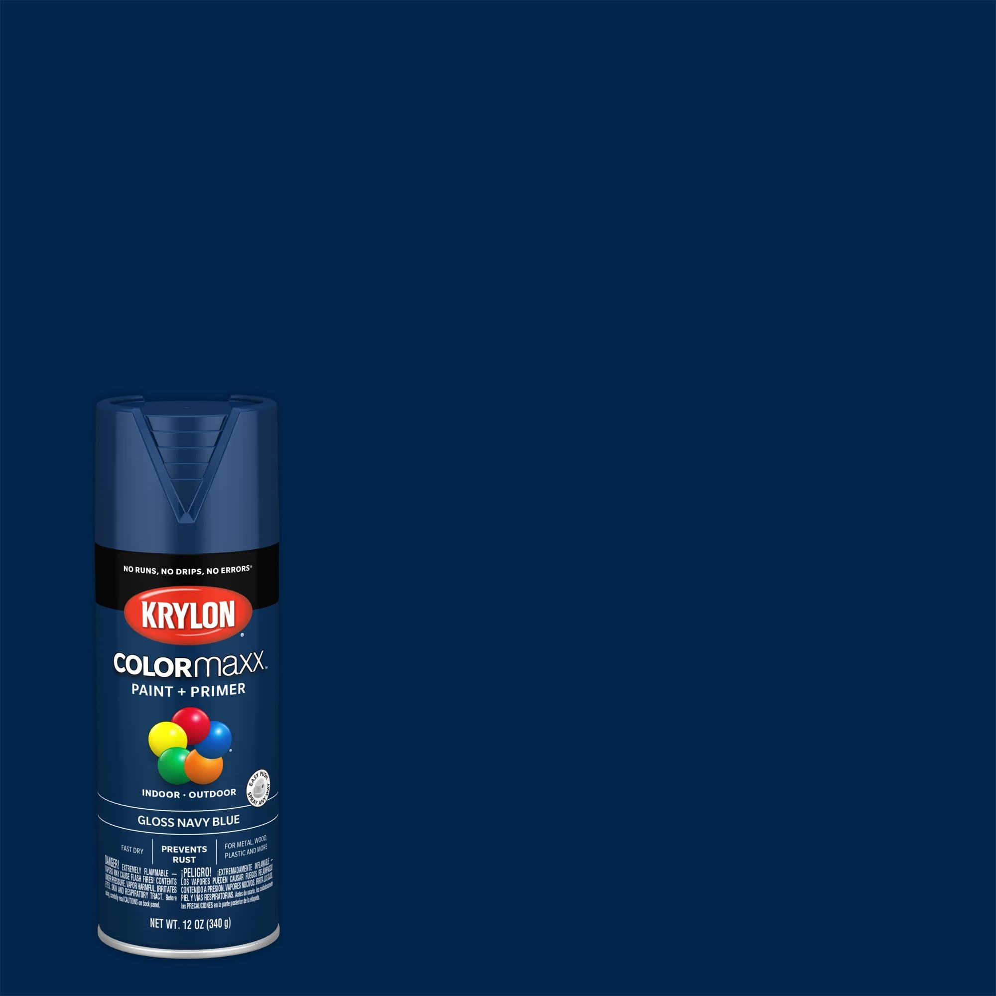 Krylon K05529007 Spray Paint and Primer COLORmaxx for Indoor/Outdoor Use, Gloss Navy Blue 12 Ounce (Pack of 1)