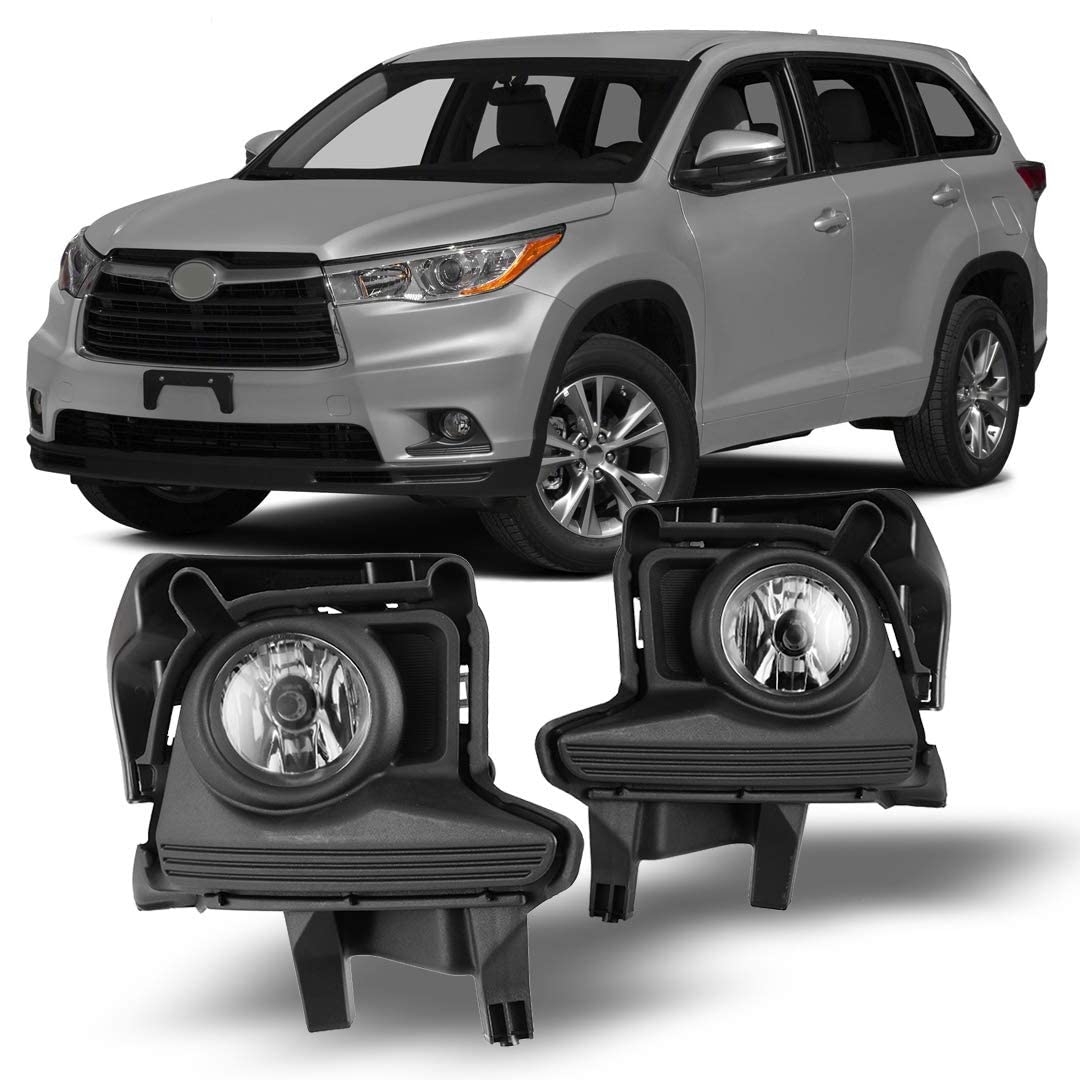 Fog Lights Assembly Winjet for [2014 2015 2016 Toyota Highlander] Fog Lamp Pair Driving Fog Lights + Switch + Wiring Kit [Clear Len]