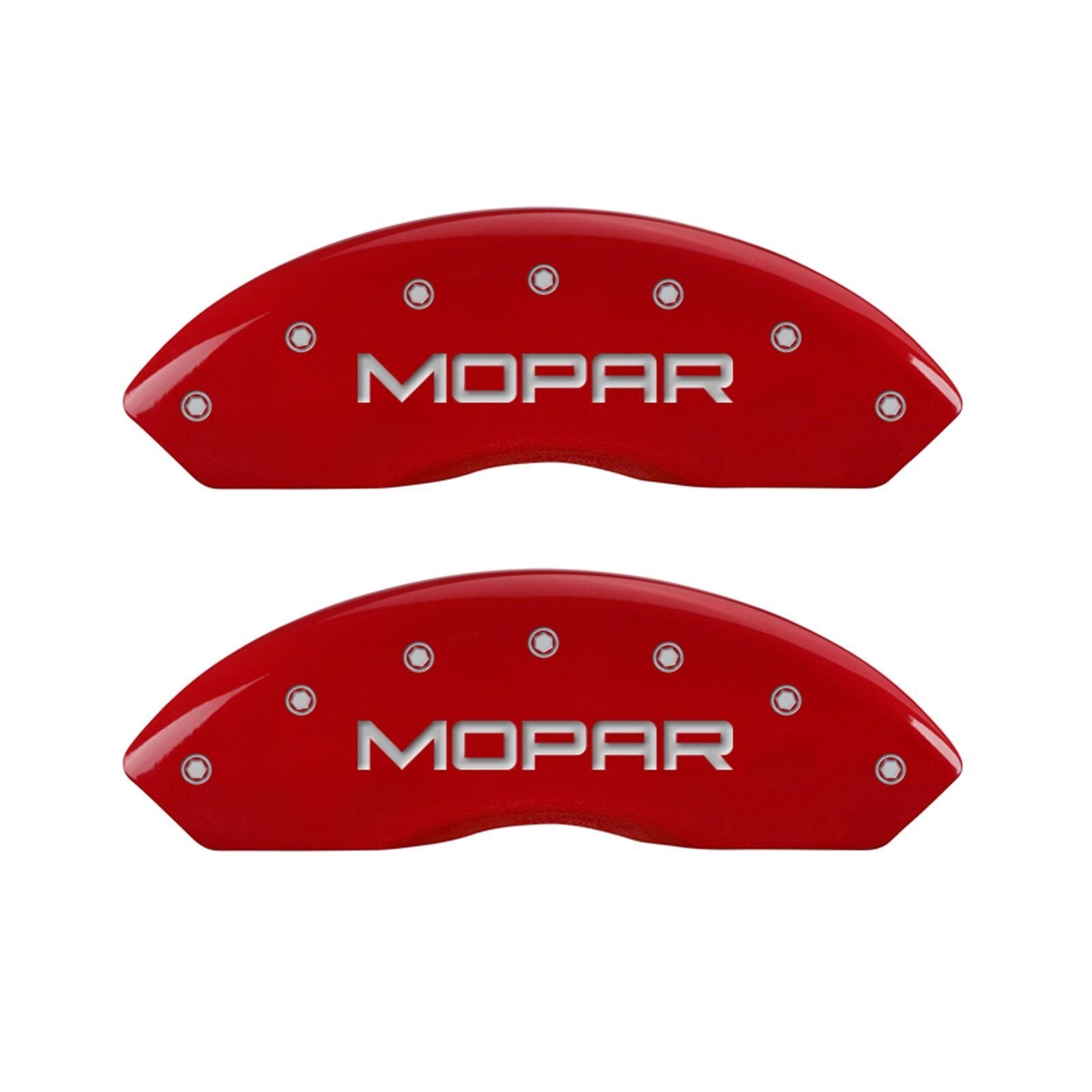 MGP Caliper Covers Front 42009FMOPRD Red Powder Coat Finish, Set of 2 (MOPAR, Silver Characters, Engraved)