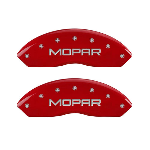 Caliper Covers MGP 42014SMOPRD Red Powder Coat Finish Front and Rear Caliper Cover, Set of 4 (MOPAR Silver Characters, Engraved)