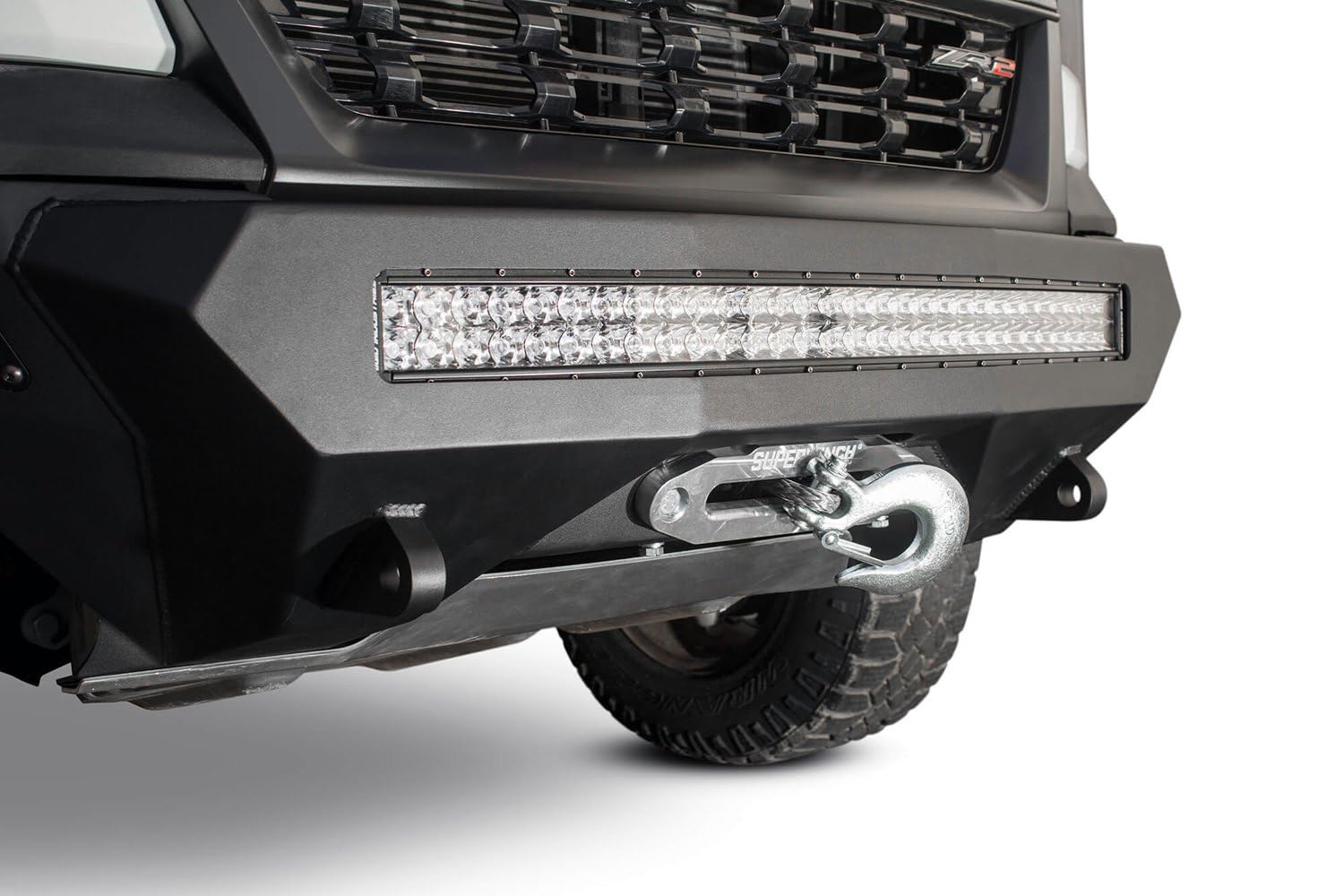 Stealth Fighter Front Bumper Addictive Desert Designs F371202740103 Hammer Black Panel Color Satin Black w/Winch Mount