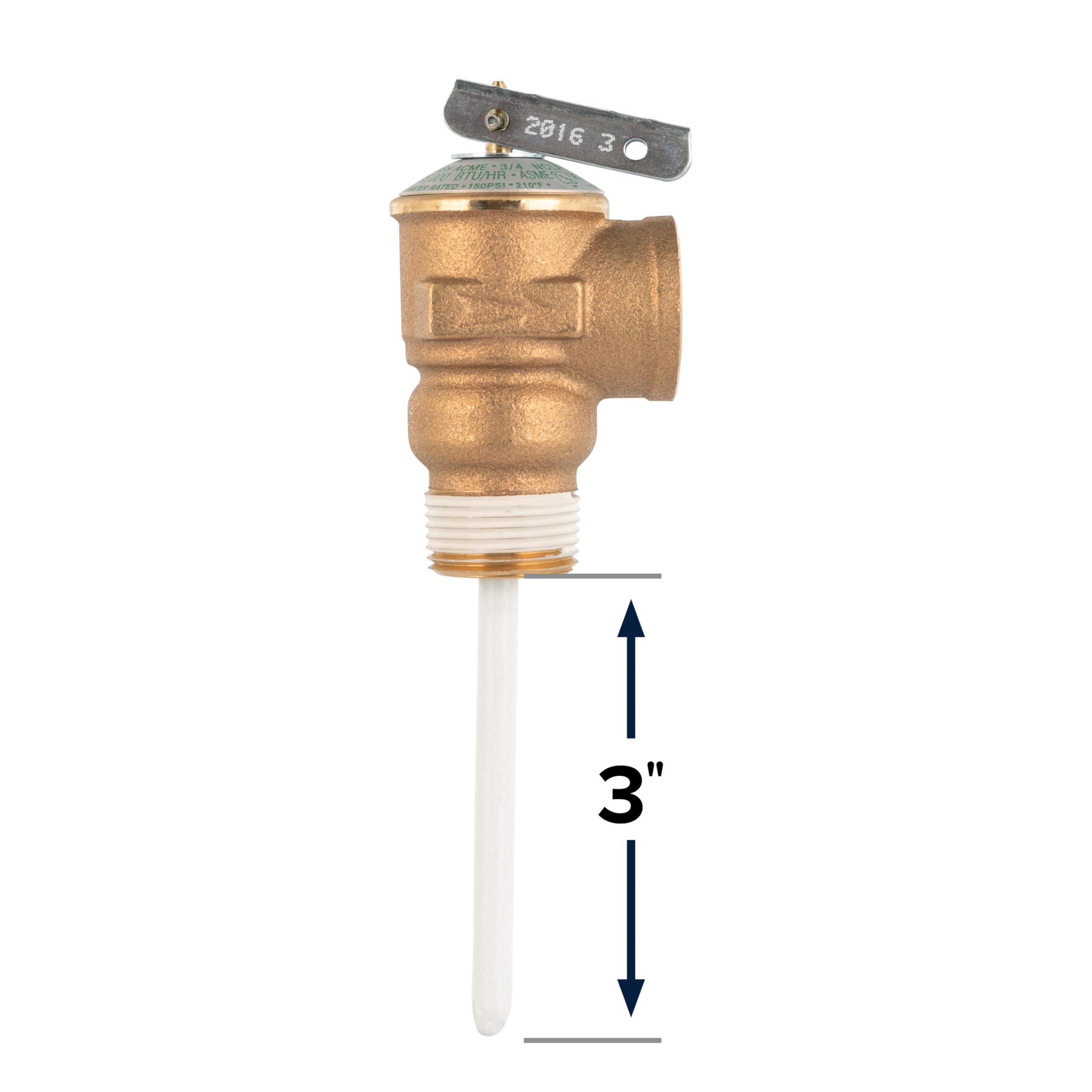 Automatic Temperature and Pressure Camco Relief Valve with Extension Probe and Lever | Features an All Brass Body with a Stainless Steel Pressure Spring | (10473)