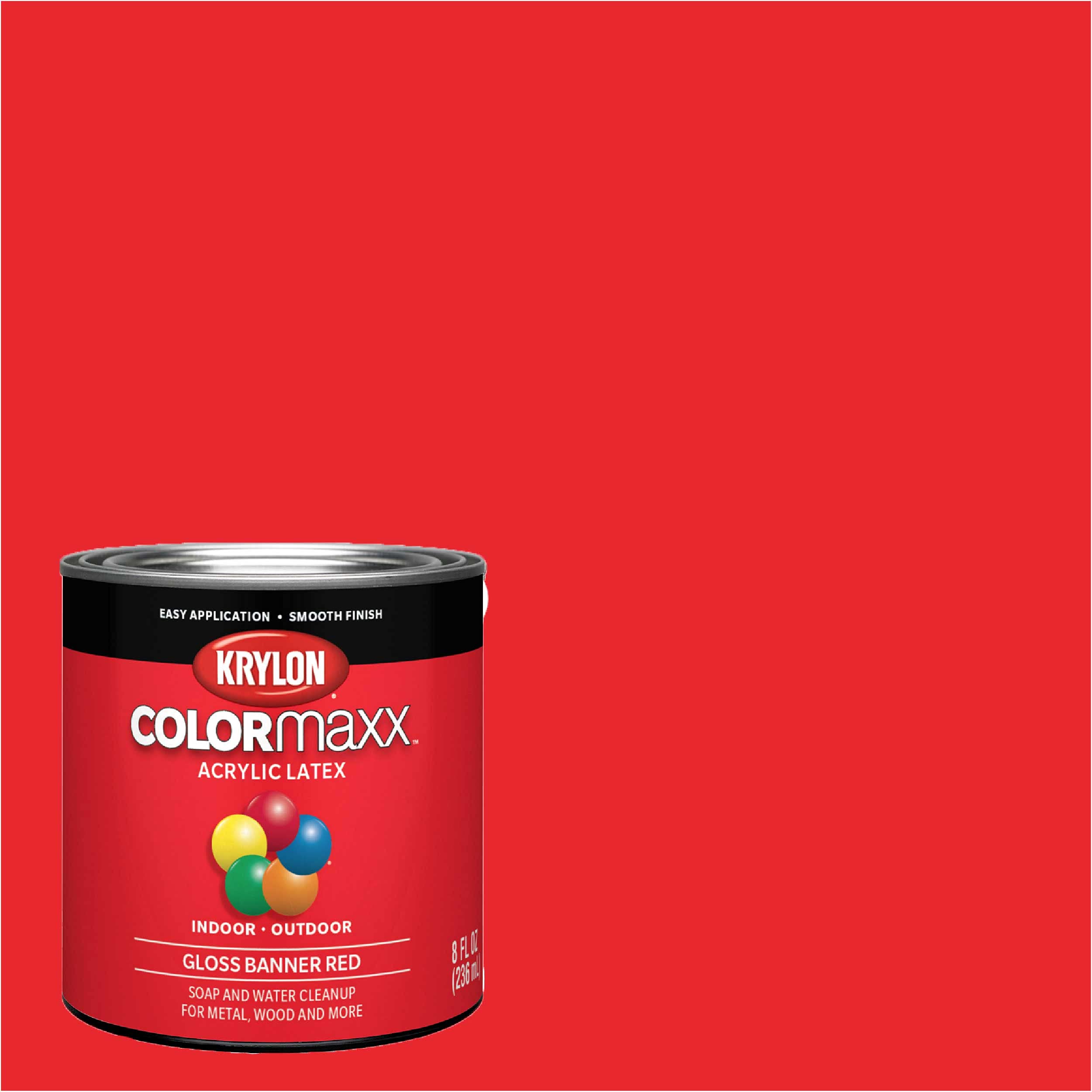 Krylon K05633007 Acrylic Latex Brush On Paint COLORmaxx for Indoor/Outdoor Use, ½ Pint, Gloss Banner Red, 1 Quarts (Pack of 1)