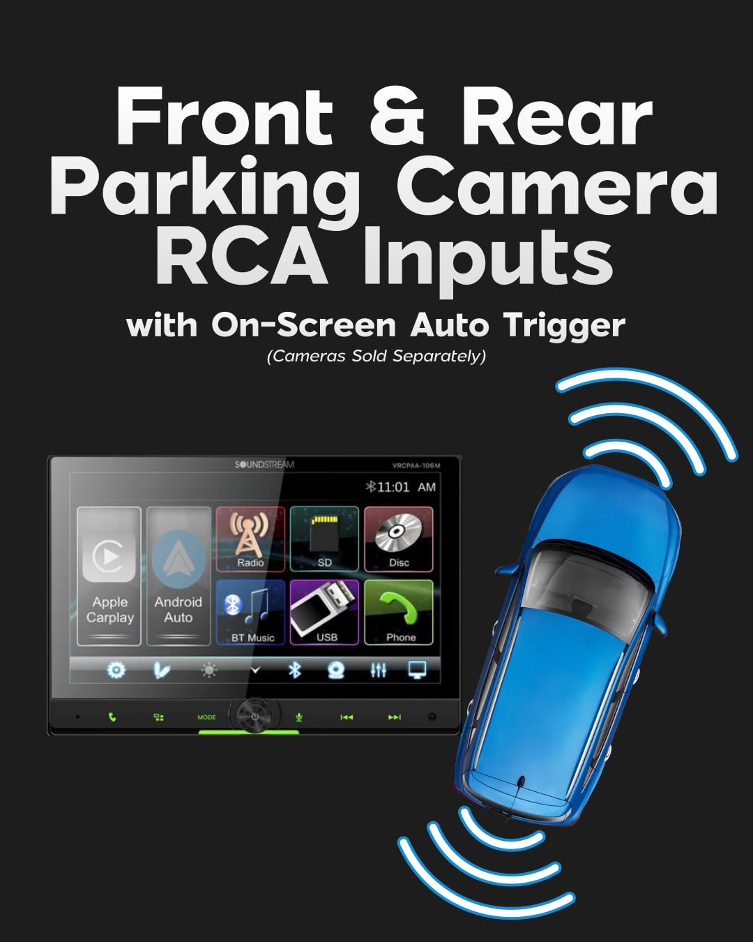 Soundstream Double DIN VRCPAA-106M Car Stereo - Apple CarPlay & Android Auto Head Unit, 10.6” Floating Touchscreen Car Stereo with Bluetooth, Aux Input, USB, SD, Mechless Headunit (No Disc/DVD Drive)