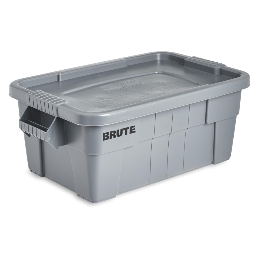 BRUTE Rubbermaid Commercial Products Tote Storage Container with Lid, 14-Gallon-included, Rugged/Reusable Boxes for Moving/Storing in Garage/Basement/Attic/Jobsite/Truck/Camping, Gray