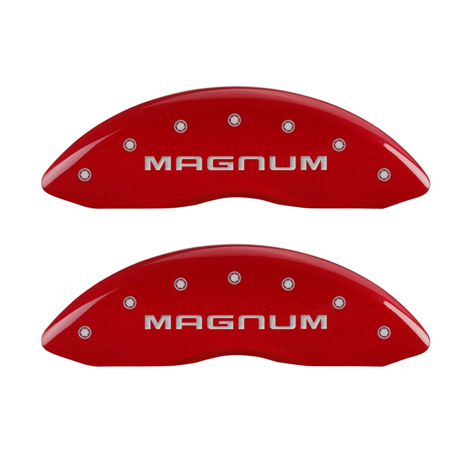 MGP 'MAGNUM' Caliper Covers 12005SMGMRD Engraved Caliper Cover with Red Powder Coat Finish and Silver Characters, (Set of 4)