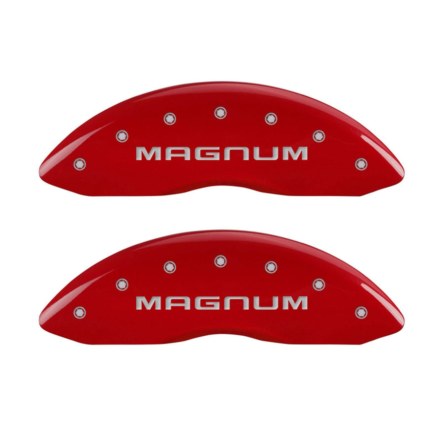 MGP 'MAGNUM' Caliper Covers 12005SMGMRD Engraved Caliper Cover with Red Powder Coat Finish and Silver Characters, (Set of 4)