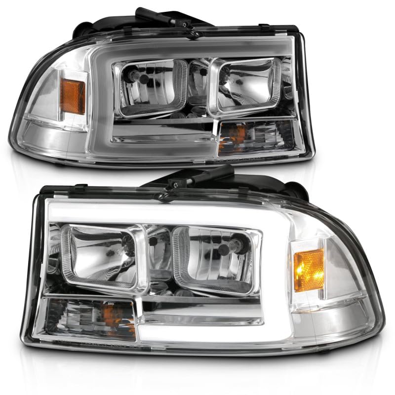 97-04 Dodge Dakota/Durango ANZO Crystal Headlight Set w/Light Bar Chrome Housing